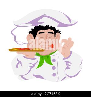 Funny cook italian holds pizza in hand, white background - vector illustration eps 10 Stock Vector