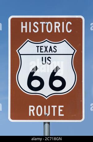 Road sign Route 66 in Texas Stock Photo