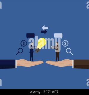 Businessman share the idea to another. Symbol of share communication investment search. Stock Vector