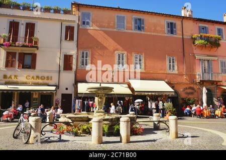 Castel Gandolfo, Rome, Lazio, Italy. The main square of the town of Castel Gandolfo, an enchanting village of the Castelli Romani. Stock Photo