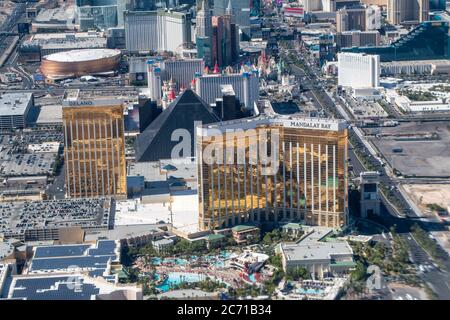 LAS VEGAS, NV - JULY 17, 2019: Amazing aerial view of city skyline on a beautiful summer day. Stock Photo