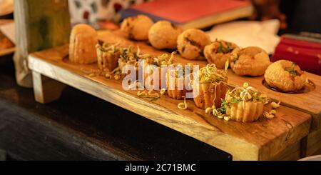 Indian chaat food on display at a food festival Stock Photo
