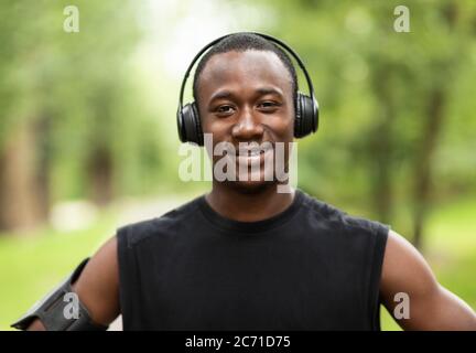 Closeup portrait of smiling african american sportsman