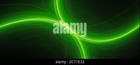 Green glowing curves in space, computer generated abstract background, 3D rendering Stock Photo