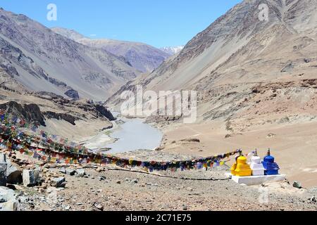 Confluence of Zanskar and Indus rivers Stock Photo