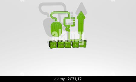 3D representation of cursor with icon on the wall and text arranged by ...
