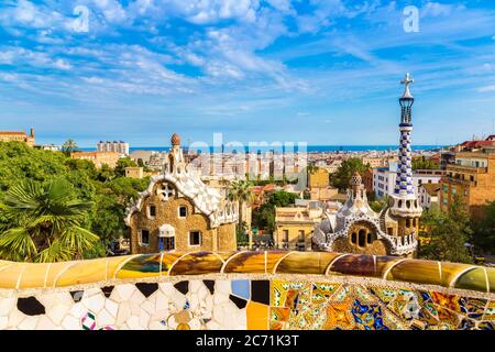 Park Guell by architect Gaudi in a summer day  in Barcelona, Spain. Stock Photo