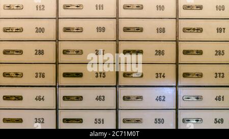 istanbul, Turkey - January 2018: Rows of safety deposit boxes in a bank vault or security lockers Stock Photo