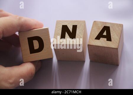 DNA abbreviation on wooden Building Blocks. Genetics concept Stock Photo