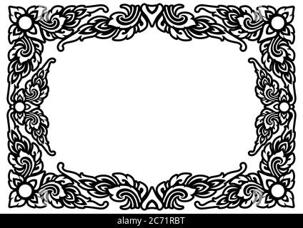 Vertical Design Of Thailand Flower Square Frame Border Stencil