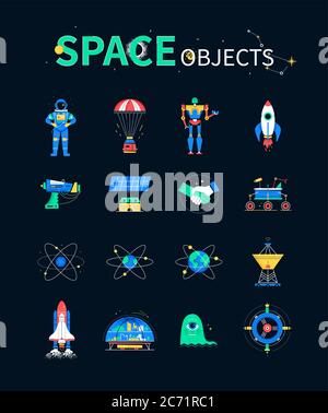 Space objects - colorful flat design style icons Stock Vector