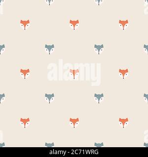 Fox cartoon, red and polar seamless pattern, colorful. Foxes, red and polar, children illustration pattern for fabric, print. Stock Vector