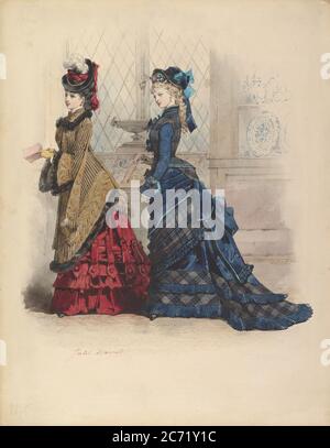 Two Women in Day Dresses, 1875. Stock Photo