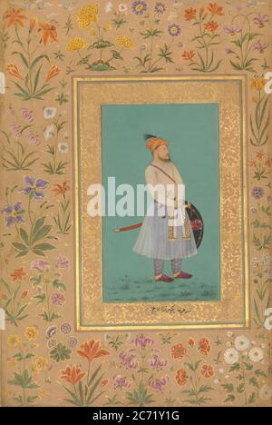 Portrait of Qilich Khan Turani, Folio from the Shah Jahan Album, recto: ca. 1640; verso: ca. 1530-50. Stock Photo