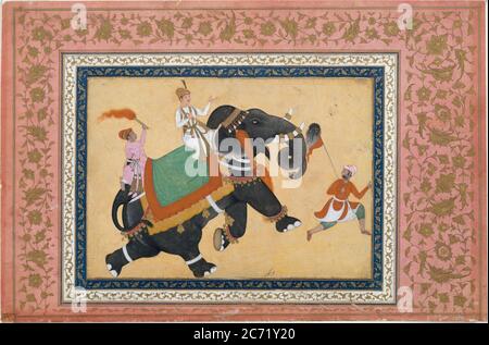 Prince Riding an Elephant, 16th-17th century. Stock Photo