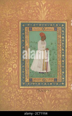 Portrait of Jadun Rai Deccani, Folio from the Shah Jahan Album, recto: ca. 1622; verso: ca. 1530-50. Stock Photo