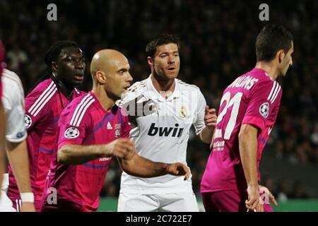 Xabi Alonso and Cris during the Champion League 2011 - 2012 ,Olympique Lyonnais - Real Madrid  on November 02 2011 in Lyon France - Photo Laurent Lairys / DPPI Stock Photo