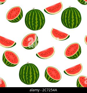 Theme big colored seamless watermelon, bright berry pattern for seal. Berry pattern consisting of beautiful seamless repeat watermelon. Simple colorfu Stock Vector