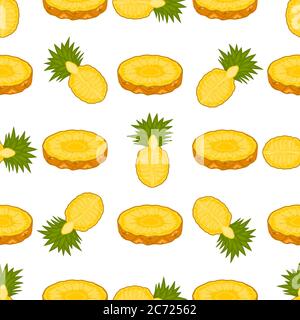 Illustration on theme big colored seamless pineapple, bright fruit pattern for seal. Fruit pattern consisting of beautiful seamless repeat pineapple. Stock Vector