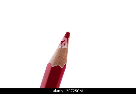 One single sharp red color wood pencil placed in front of white paper background Stock Photo