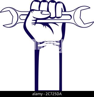 hand with wrench key tool isolated icon vector illustration design Stock Vector
