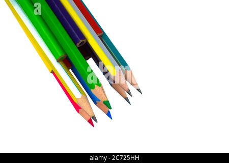 Some different colored wood pencil crayons placed together in a circle pattern Stock Photo