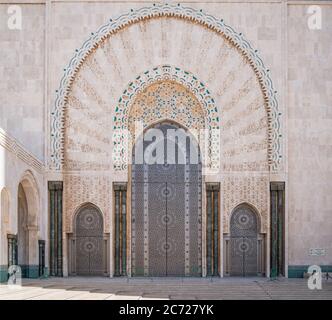 Casablanca, Morocco -April 2018: Architectural detail from the Hassan II Mosque in Casablanca, Morocco. It is the largest mosque in Morocco and the 7t Stock Photo