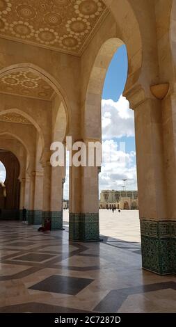 Casablanca, Morocco -April 2018: Architectural detail from the Hassan II Mosque in Casablanca, Morocco. It is the largest mosque in Morocco and the 7t Stock Photo