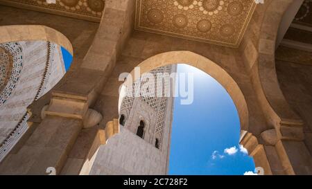 Casablanca, Morocco -April 2018: Architectural detail from the Hassan II Mosque in Casablanca, Morocco. It is the largest mosque in Morocco and the 7t Stock Photo