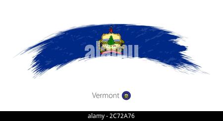 Flag of Vermont state in rounded grunge brush stroke. Vector illustration. Stock Vector