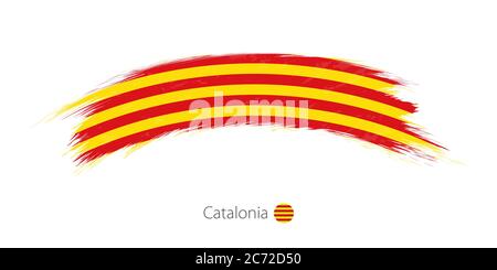 Flag of Catalonia in rounded grunge brush stroke. Vector illustration. Stock Vector