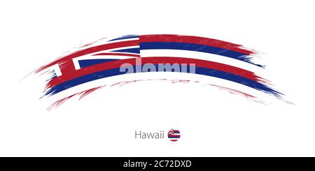 Flag of Hawaii state in rounded grunge brush stroke. Vector illustration. Stock Vector