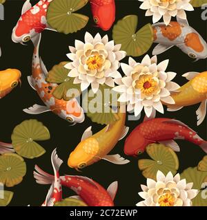 Seamless carps and lotus Stock Vector