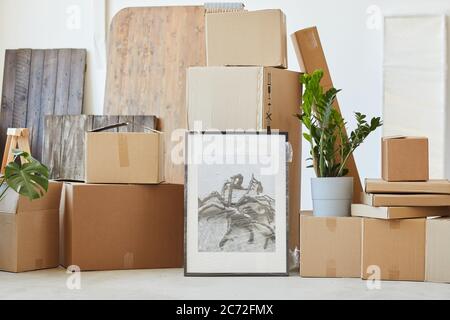 Image of picture and other things packed in boxes prepared for relocation Stock Photo