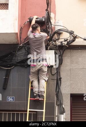 Telephone/telecoms engineer in Spain Stock Photo