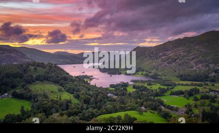 Sunset on Ullswater in the Lake District, UK Stock Photo