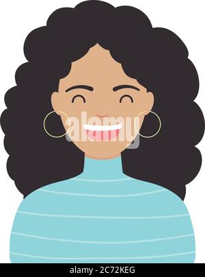 diversity people concept, cartoon woman with curly hair over white background, flat style, vector illustration Stock Vector