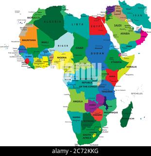 Political map of Africa agaist white background. Every state is selectable separate Stock Vector