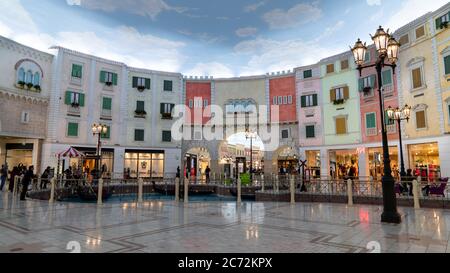 Doha, Qatar - February 2019: Interior scene from Villaggio shopping mall in Doha with many stores and shops Stock Photo