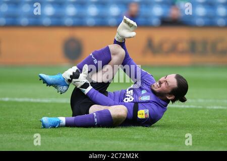 London, UK. 11th July, 2020. Sheffield Wednesday Goalkeeper Joe Wildsmith is injured during the EFL Sky Bet Championship match between Queens Park Rangers and Sheffield Wednesday at The Kiyan Prince Foundation Stadium, London, England on 11 July 2020. Photo by Ken Sparks. Editorial use only, license required for commercial use. No use in betting, games or a single club/league/player publications. Credit: UK Sports Pics Ltd/Alamy Live News Stock Photo