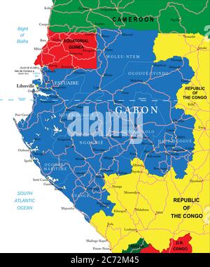 Gabon political map Stock Vector