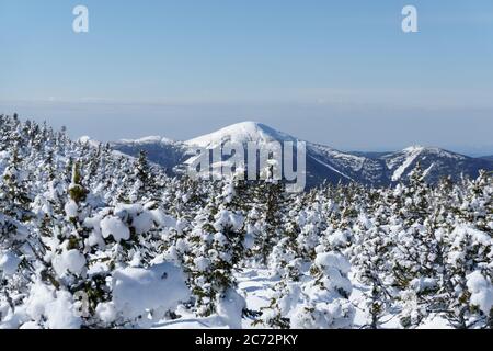 Algonquin Peak from Mount Marcy Summit, Van Hoevenberg Trail, Adirondack Mountains, Eastern High Peaks, Snow, Winter, Adirondack Park, ADK, New York Stock Photo
