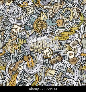 Cartoon hand-drawn doodles car style theme seamless patern Stock Vector