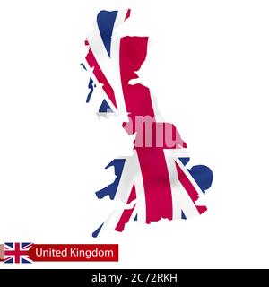 United Kingdom map with waving flag of UK. Vector illustration. Stock Vector