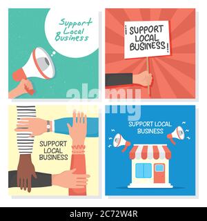 local shop campaign with letterings and set icons vector illustration design Stock Vector