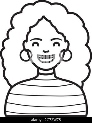 diversity people concept, cartoon woman with curly hair over white background, line style, vector illustration Stock Vector