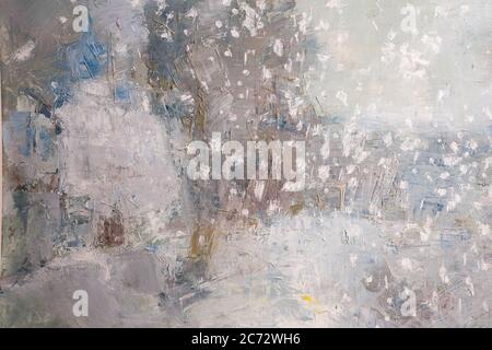 Gray old wall with layers of paint. Concrete texture. Oil paint on canvas Stock Photo