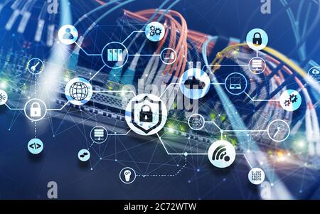 Data security concept. Icons: Closed Padlock, Wifi And cloud on digital background. Stock Photo