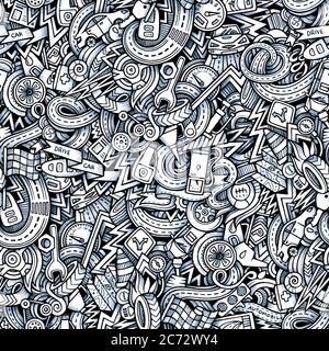 Cartoon hand-drawn doodles car style theme seamless patern Stock Vector