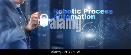 RPA Robotic Process Automation. Technology concept on virtual screen. Ai algorithm analyze Business. Stock Photo